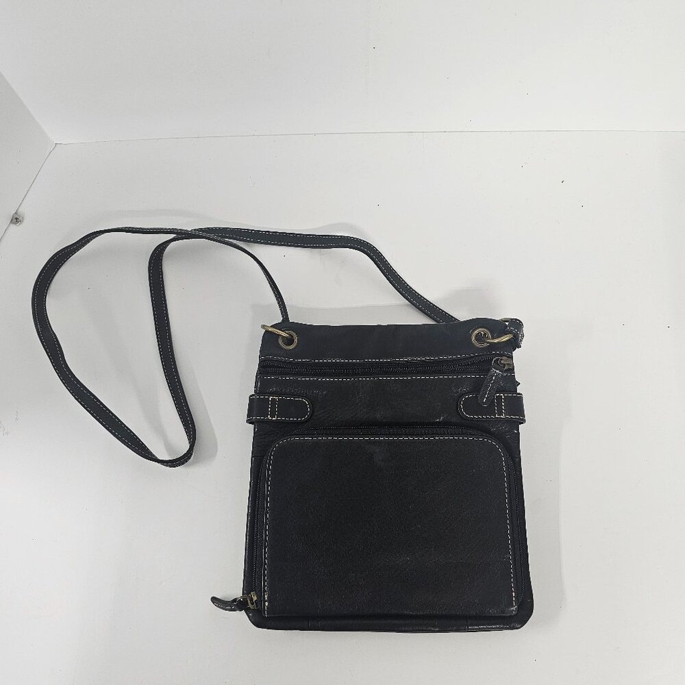 Fossil Bag Black Leather Organizer Crossbody Casual Classic